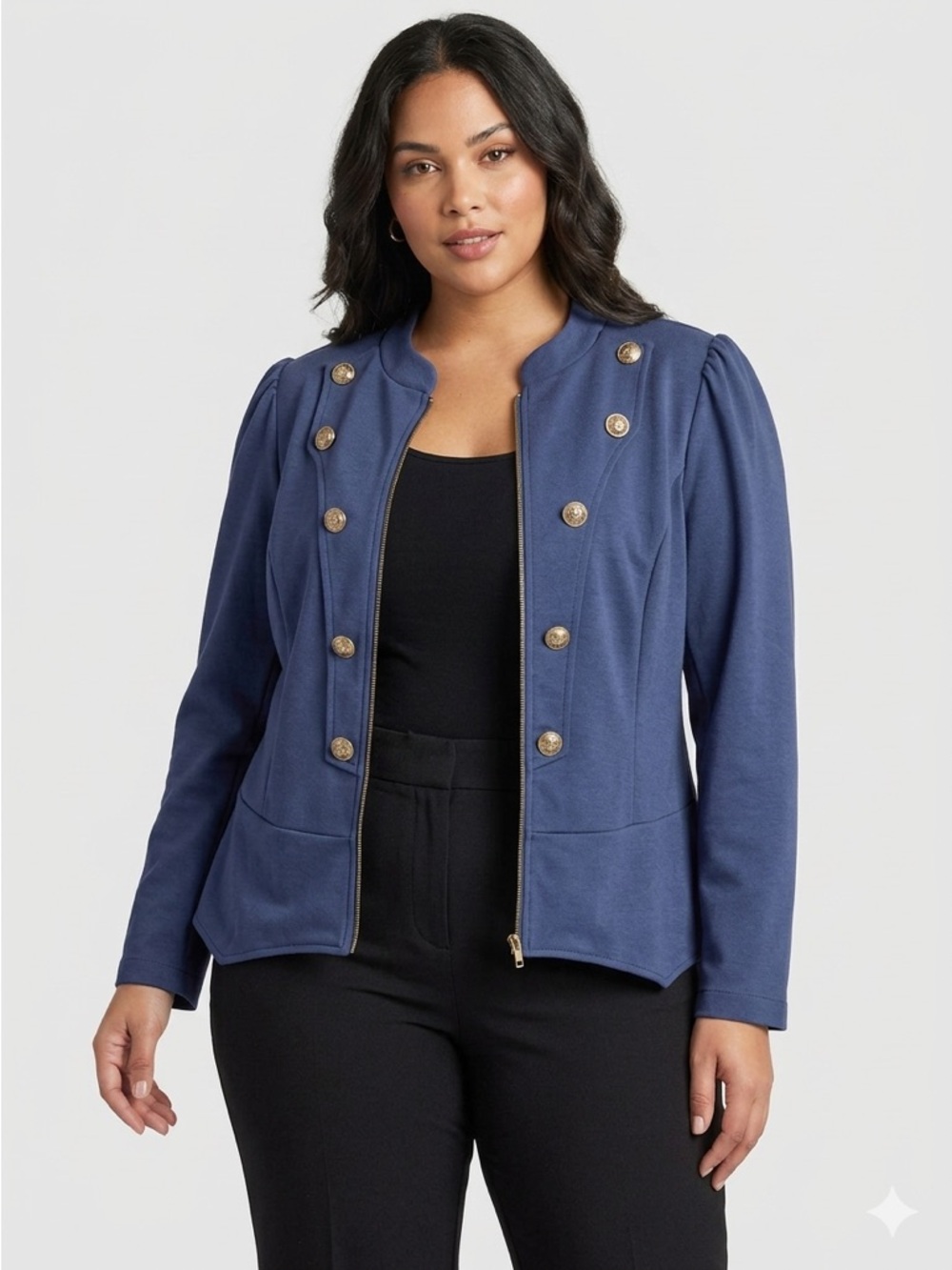 Hybrid & Co. 3X Navy Blue Military Style Zip Jacket Gold Button Detail NWOT